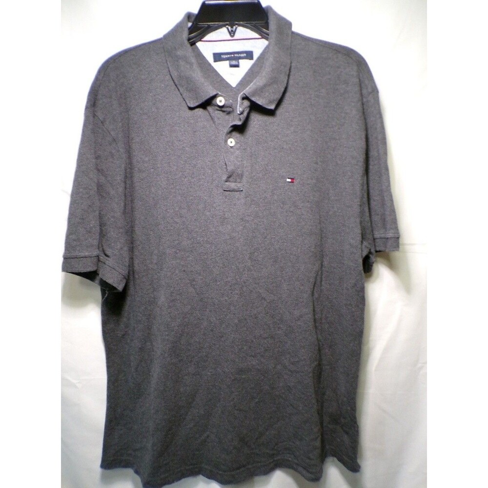 Tommy Hilfiger Men's XL Gray Cotton Short Sleeve Polo Shirt Flag Logo